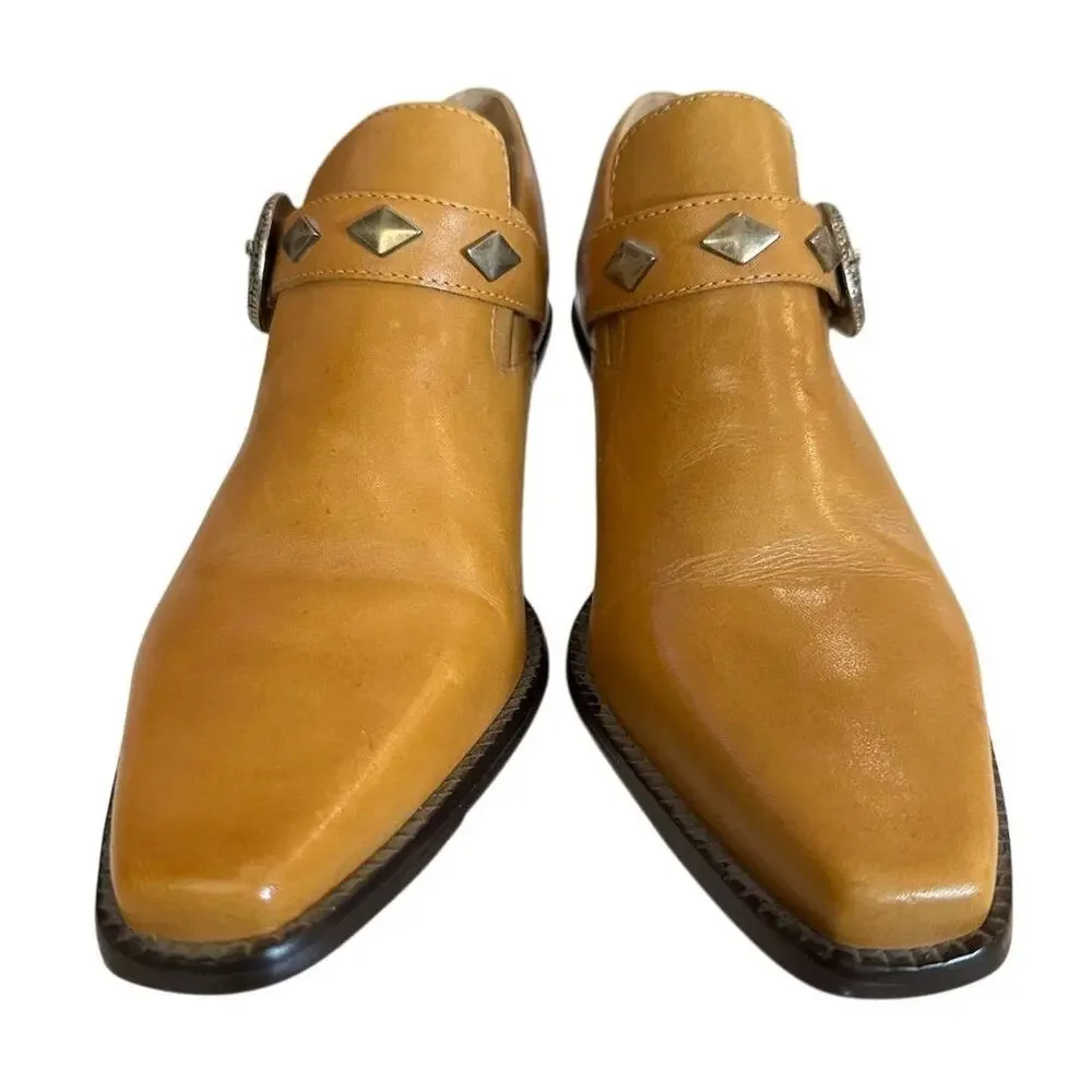 Dingo‎ Women's Carmel Brown Leather Western Ankle Booties Size 6.5 Vintage Style